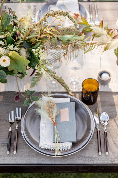 Rustic table setting at a wedding
