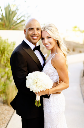 A beautiful couple at their wedding