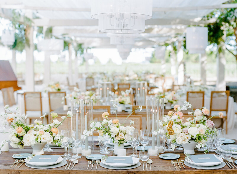 Floral arrangements on a wedding table.