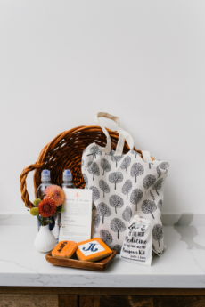 A collection of curated wedding favors