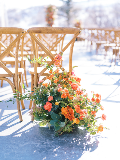The altar for a wedding ceremony at a luxury destination winter wedding in Park City.