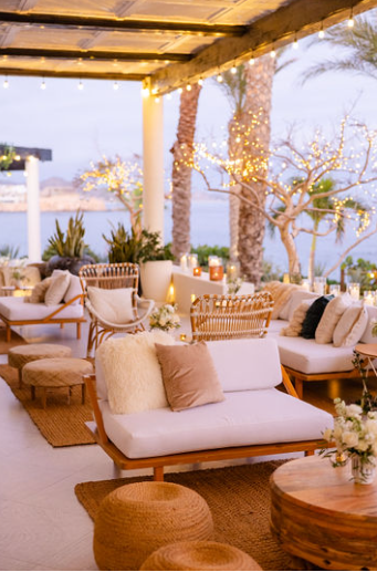 A luxury wedding party setup by the beach