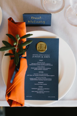 A custom reception menu designed for a luxury wedding.