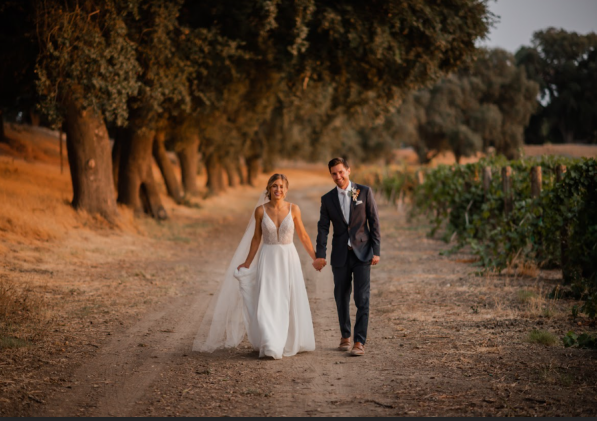 A couple at their wedding photoshoot