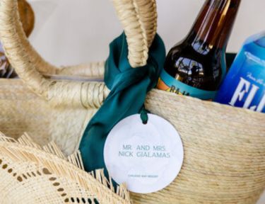 Beautifully wrapped wedding welcome tote bag