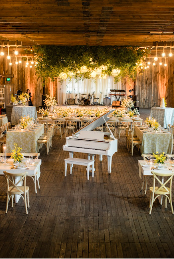 A beautifully arranged live music setup in a wedding venue, creating an elegant and lively atmosphere.