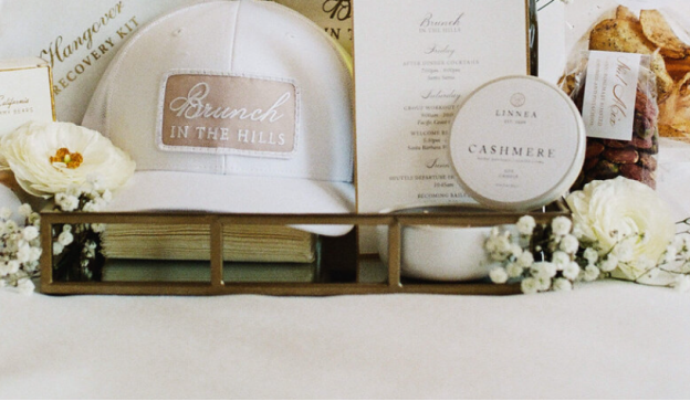 A display of curated gifts neatly arranged for guests