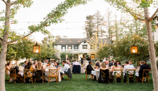 Guests chatting and eating casually during a Sunday brunch.