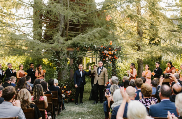 Couple celebrating after reading vows  