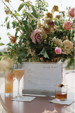 Rehearsal dinner menu and drinks.