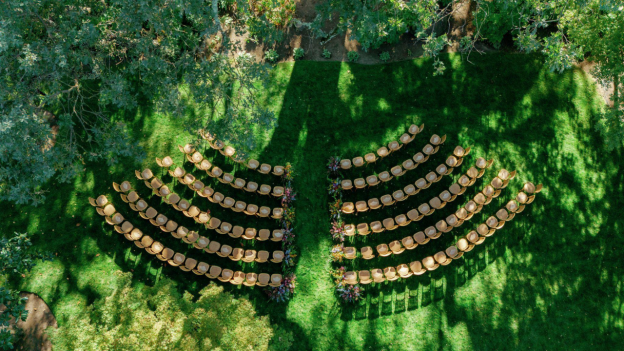 Courtyard setup with chairs.