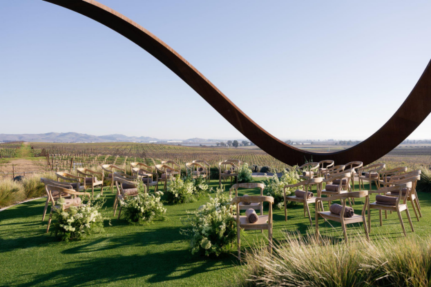 A view of a beautiful wedding setup outdoors.