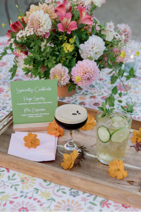 A tray of special wedding cocktails.