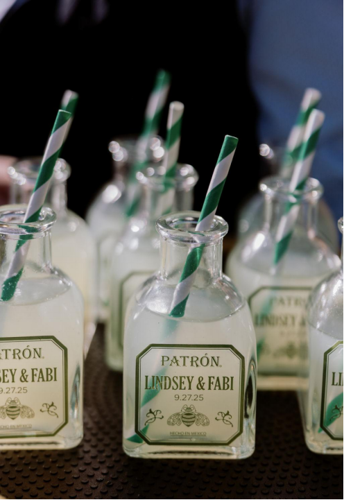 A serving of patron, customized for a wedding