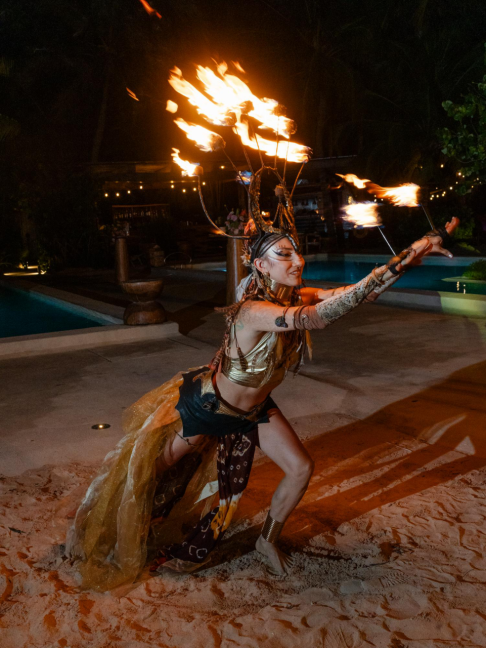 A wedding entertainer using fire